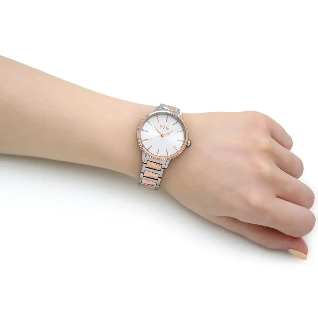 Hugo Boss Women’s Watch – Model 1502567 | Elegant Silver & Rose Gold Signature Design