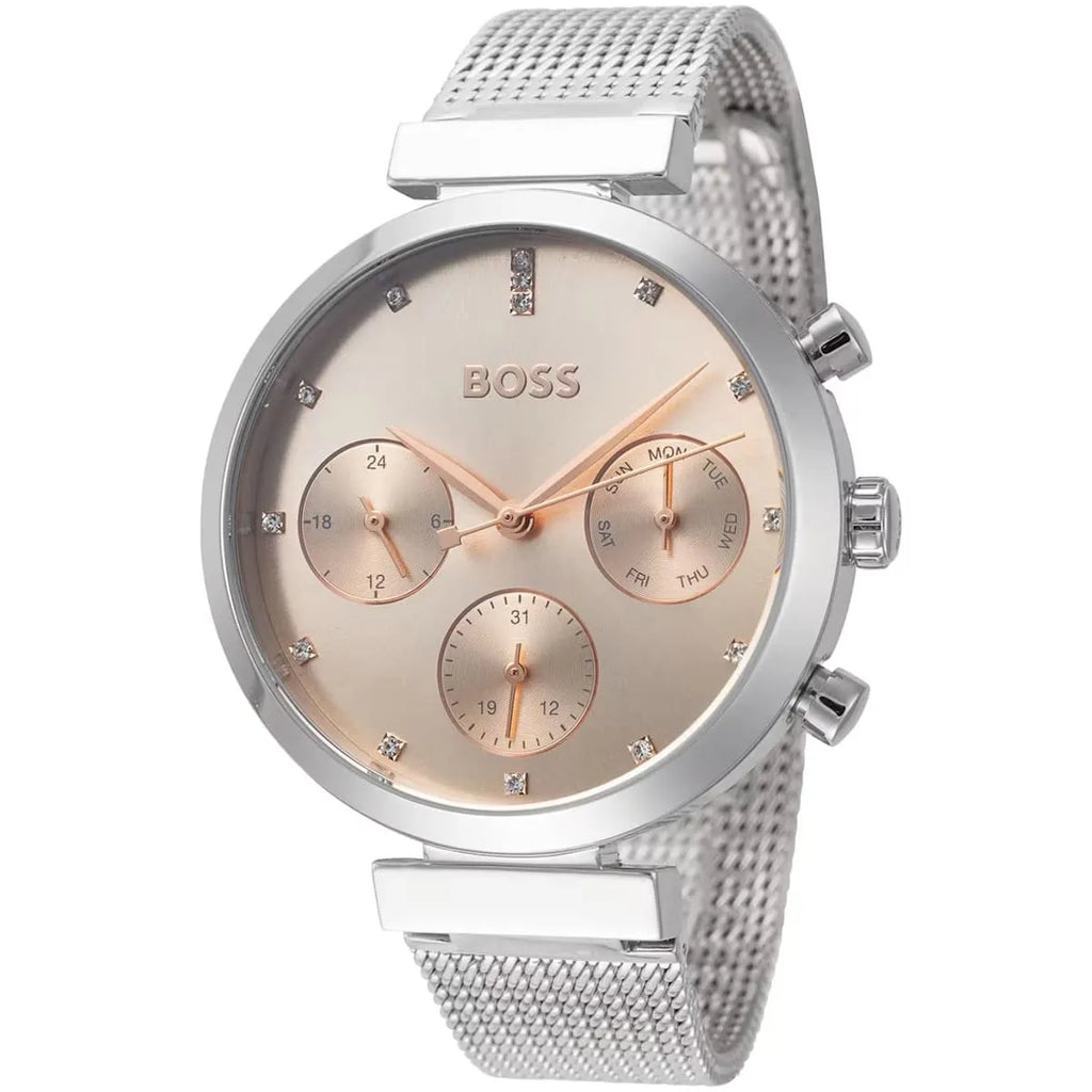 Hugo Boss Women’s Watch – Model 1502625 | Elegant Flawless Design with Rose Gold Dial & Silver Stainless-Steel Bracelet