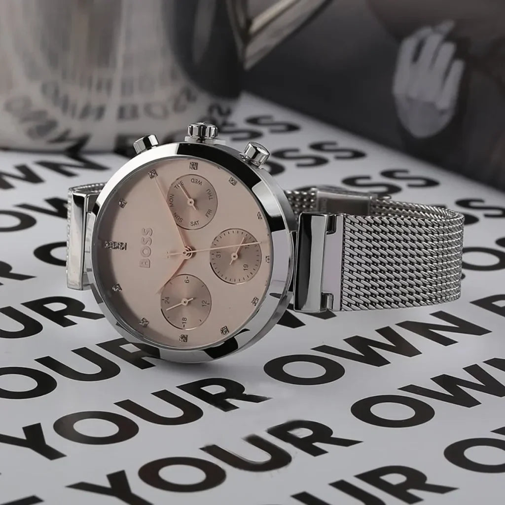 Hugo Boss Women’s Watch – Model 1502625 | Elegant Flawless Design with Rose Gold Dial & Silver Stainless-Steel Bracelet