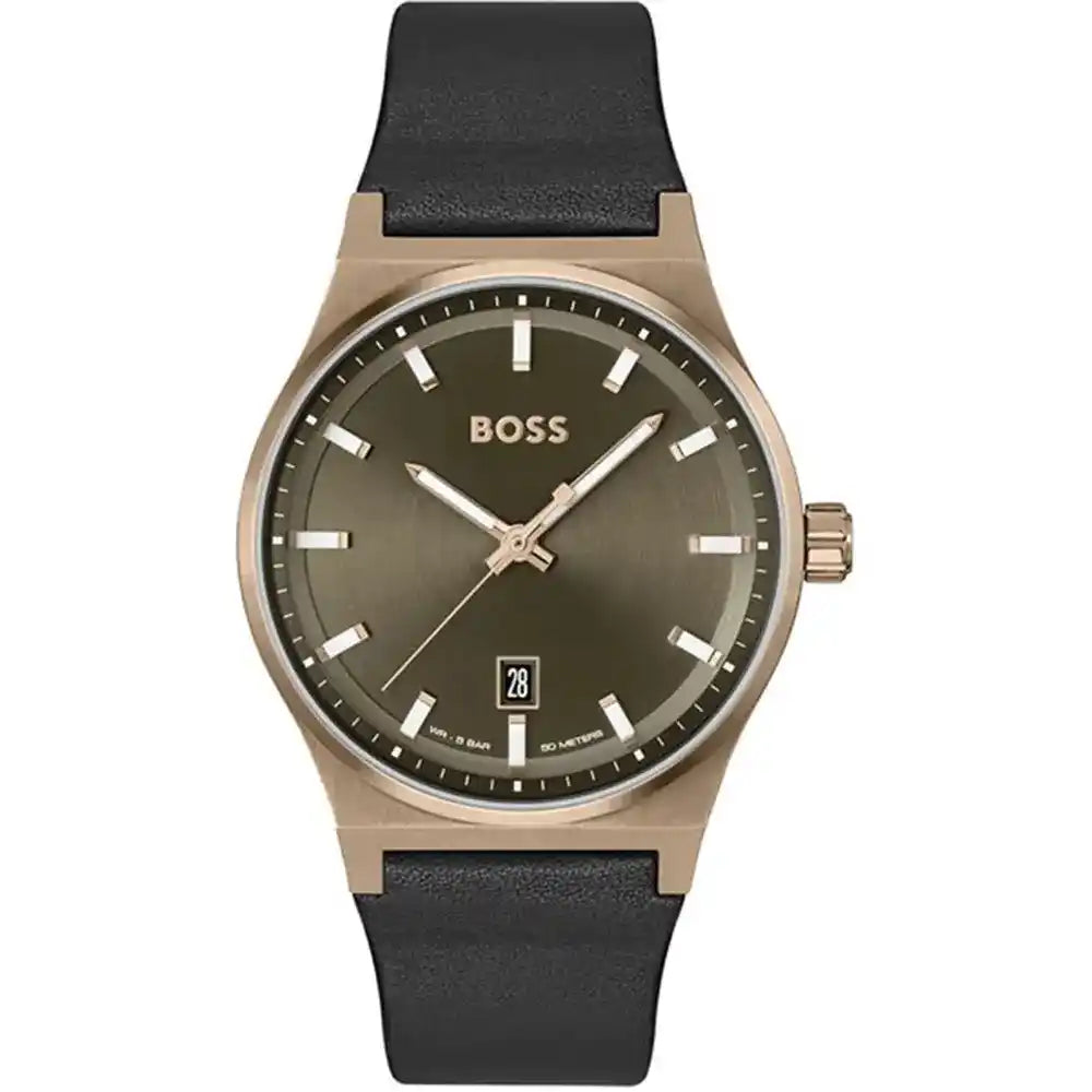 Hugo Boss Men’s Watch – Model 1514080 | Classic Olive Green Dial with Black Leather Strap