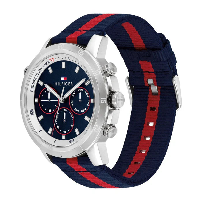 Tommy Hilfiger Men’s Watch – Model 1792124 | Sporty Blue Design with Red Accents