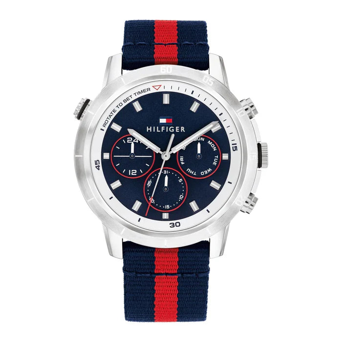 Tommy Hilfiger Men’s Watch – Model 1792124 | Sporty Blue Design with Red Accents