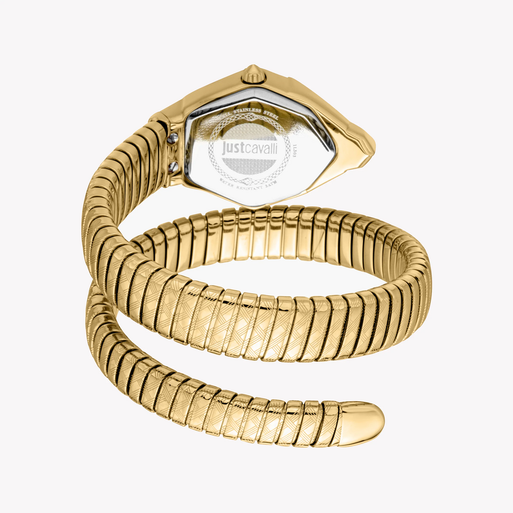 Just Cavalli Ornato Snake Women's Watch – Gold Case & Bracelet with Silver Dial (JC1L303M0025)