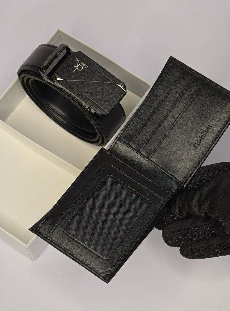 CK Black Leather Wallet-Belt Set For Men 9#