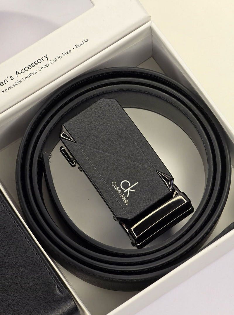 CK Black Leather Wallet-Belt Set For Men 9#