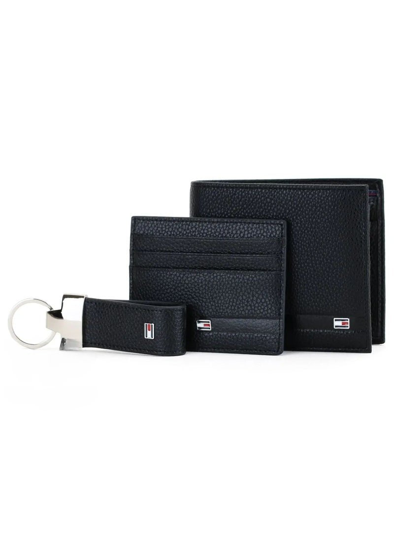 TH Black Leather Wallet-Keychain-Card Holder Set For Men 2#