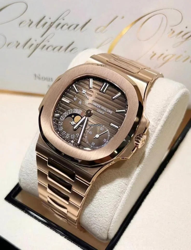 Patek Philippe Nautilus Moonphase Rose Gold Brown Dial 40mm - Mirror Original
