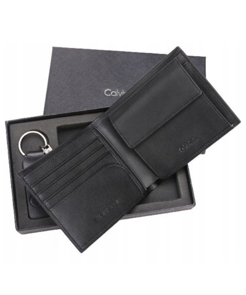 CK Black Leather Wallet & Keychain Set For Men 6#