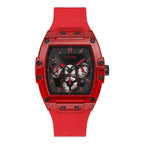 ساعة رجالية من Guess - موديل GW0203G5 | مجموعة Phoenix - تصميم مربع جريء مع حزام سيليكون أحمر
