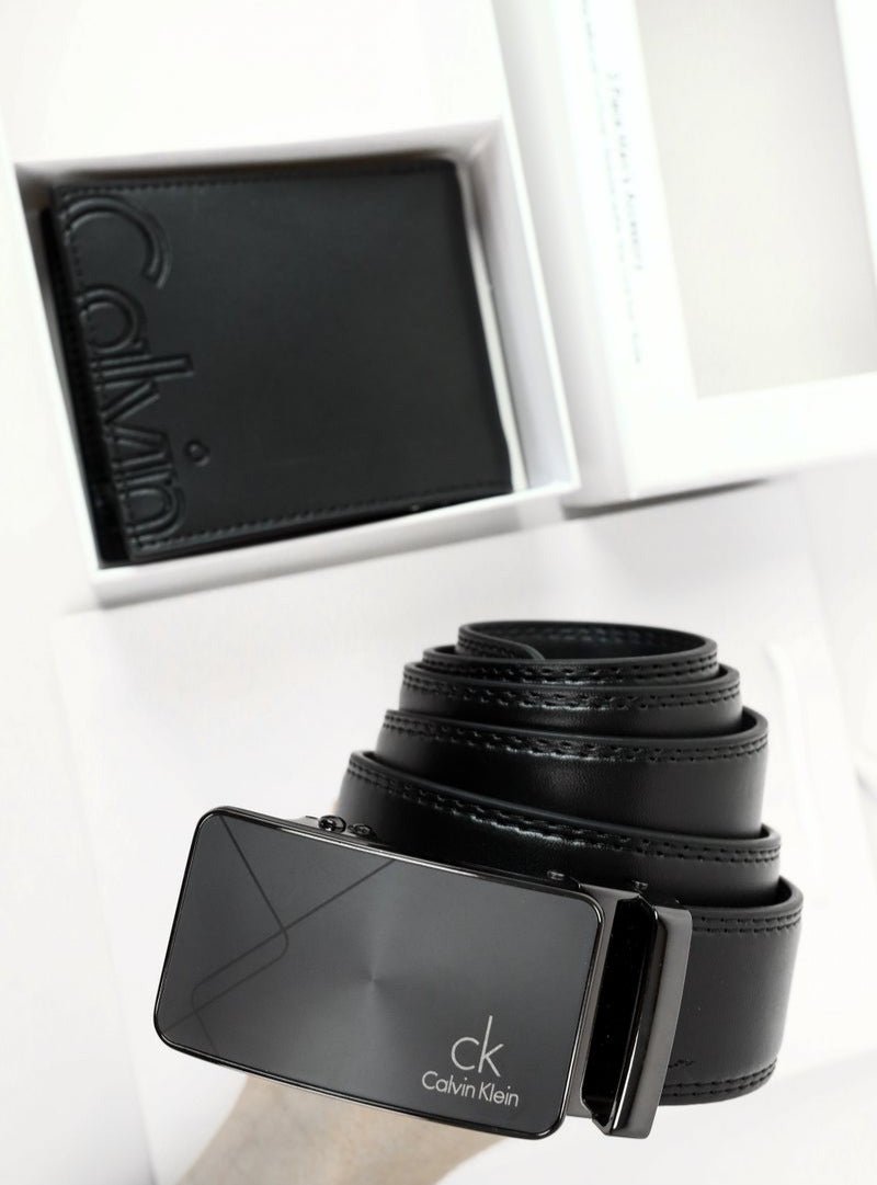 CK Black Leather Wallet-Belt Set For Men 8#