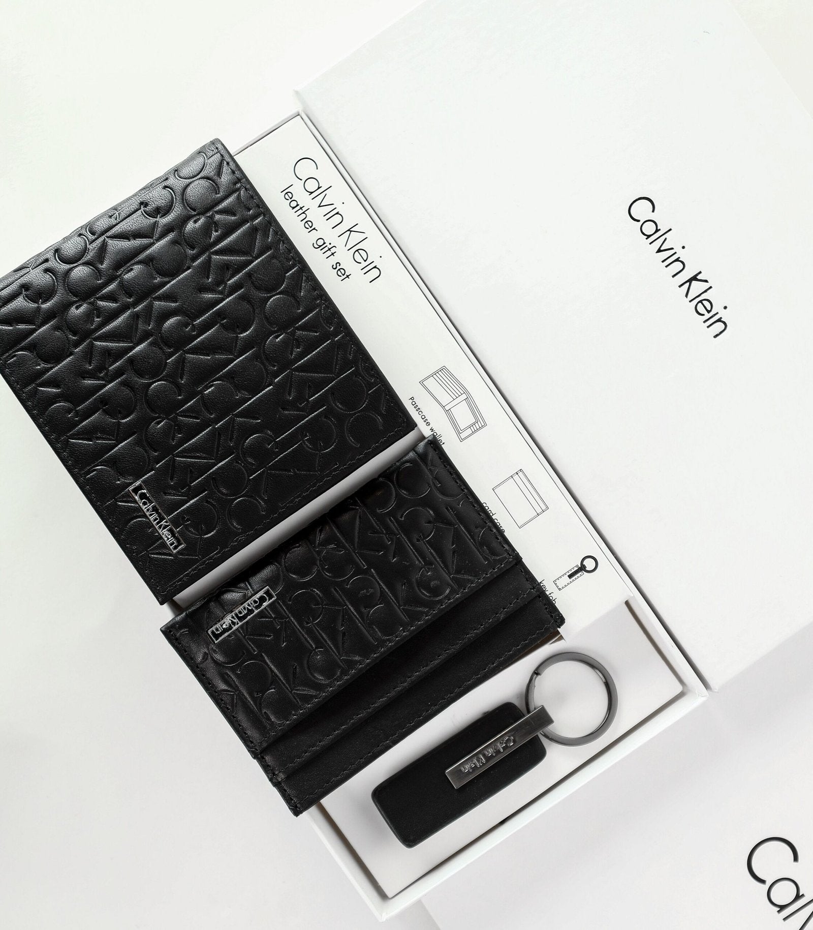 CK Black Monogram Leather Wallet-Keychain-Card Holder Set For Men 4#