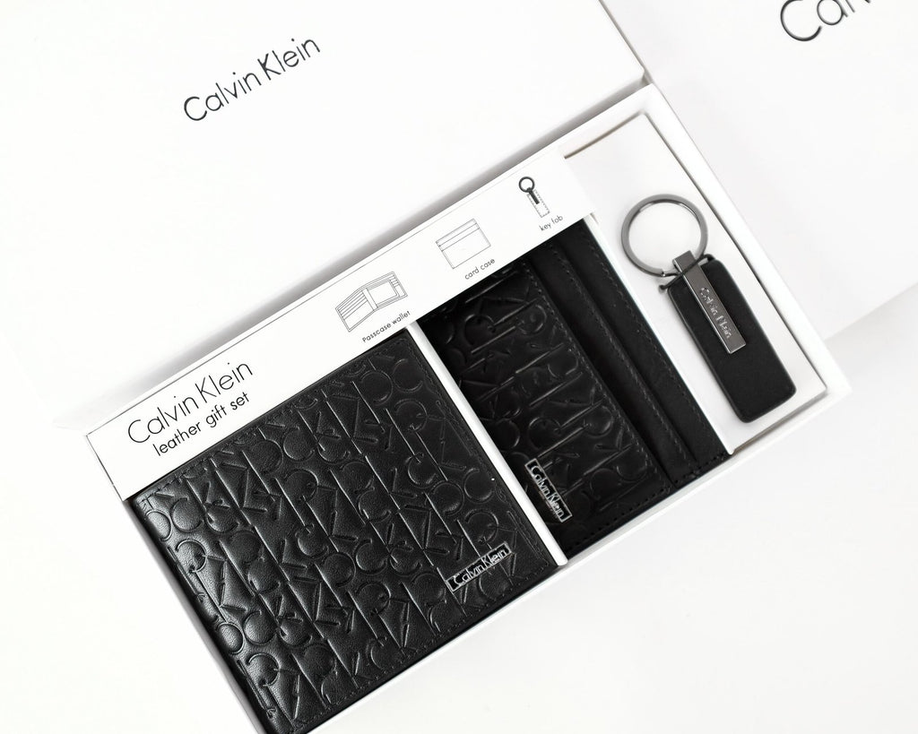 CK Black Monogram Leather Wallet-Keychain-Card Holder Set For Men 4#