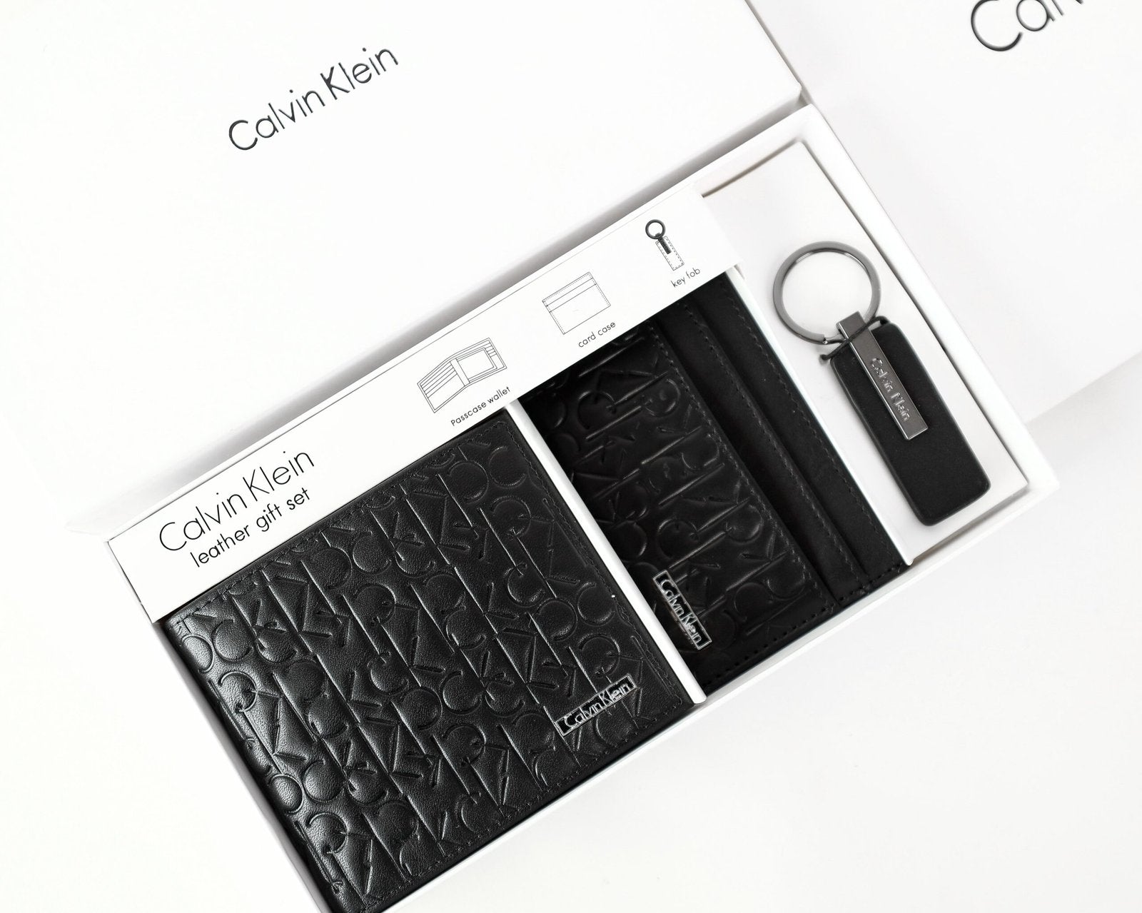 CK Black Monogram Leather Wallet-Keychain-Card Holder Set For Men 4#