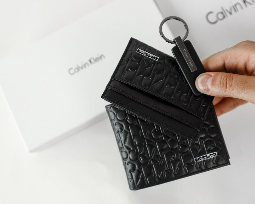 CK Black Monogram Leather Wallet-Keychain-Card Holder Set For Men 4#
