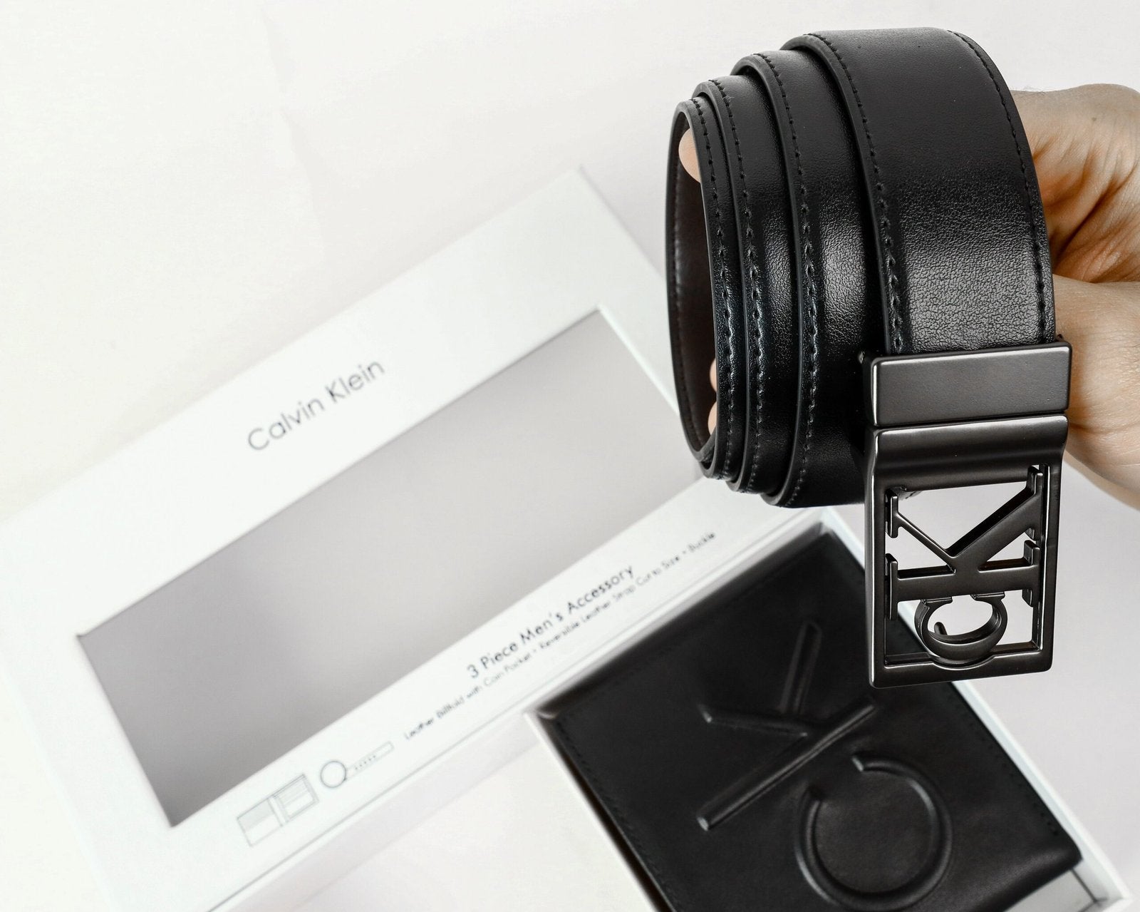 CK Black Leather Wallet-Belt Set For Men 7#