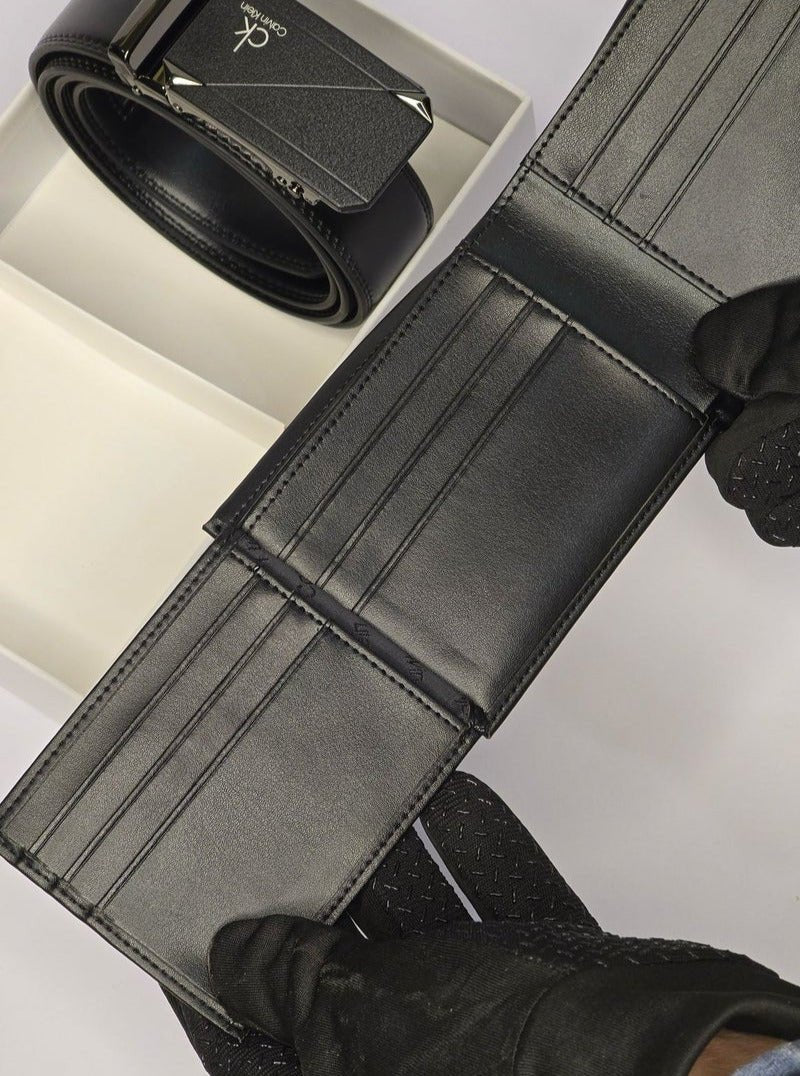 CK Black Leather Wallet-Belt Set For Men 9#
