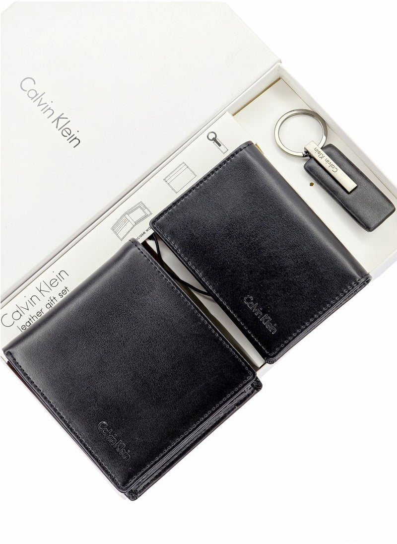 CK Black Leather Wallet-Keychain-Card Holder Set For Men 7#