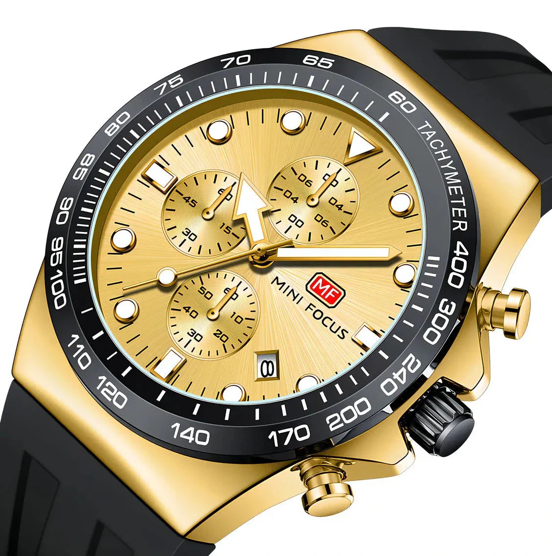 Mini Focus Watch with Gold Dial & Black Strap For Men MF0488G