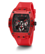 ساعة رجالية من Guess - موديل GW0203G5 | مجموعة Phoenix - تصميم مربع جريء مع حزام سيليكون أحمر