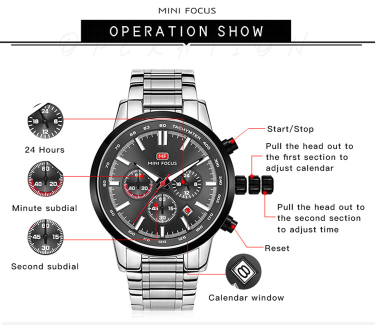 MINI FOCUS MF0133G.03 Men's Chronograph Watch – Sporty Elegance in Silver & Black