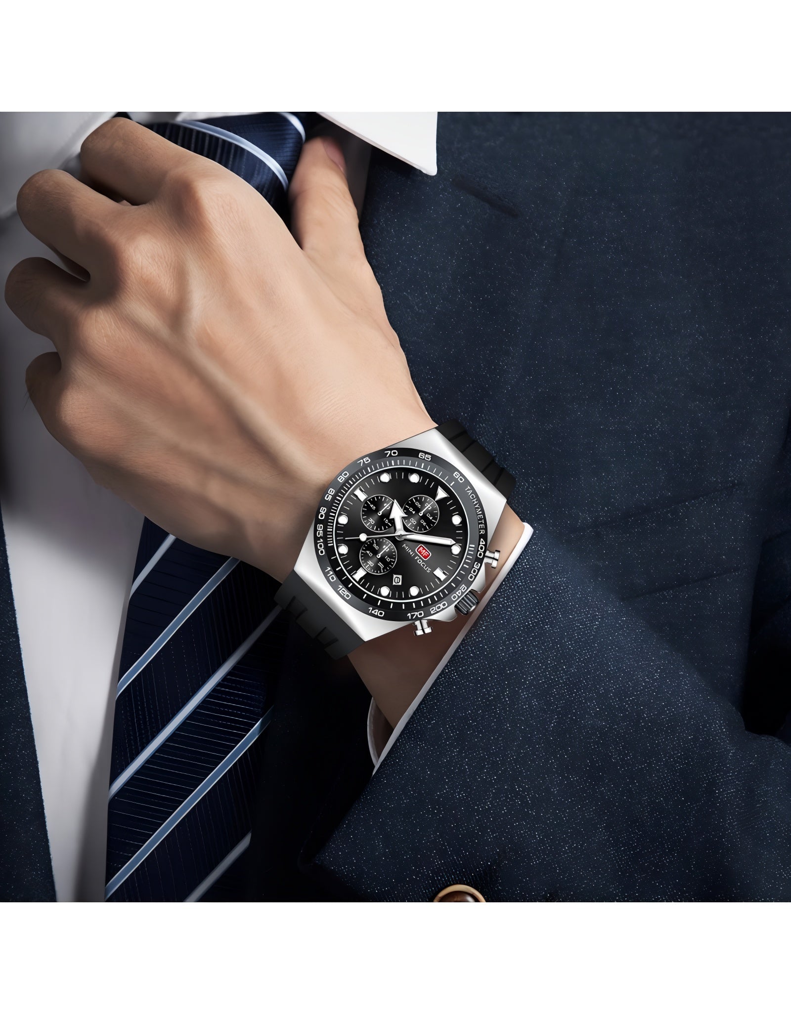 Mini Focus Watch with Black Dial & Silver Case For Men MF0488G