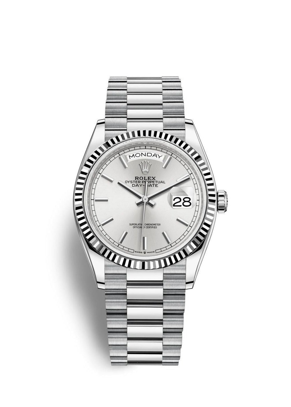 Rolex Day-Date Watch For Men - Silver Dial