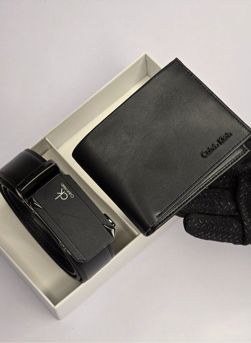 CK Black Leather Wallet-Belt Set For Men 9#