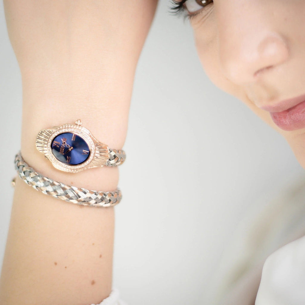 Just Cavalli Signature Snake Twined Two-Tones RG Blue Women's Watch (Model JC1L305M0065)