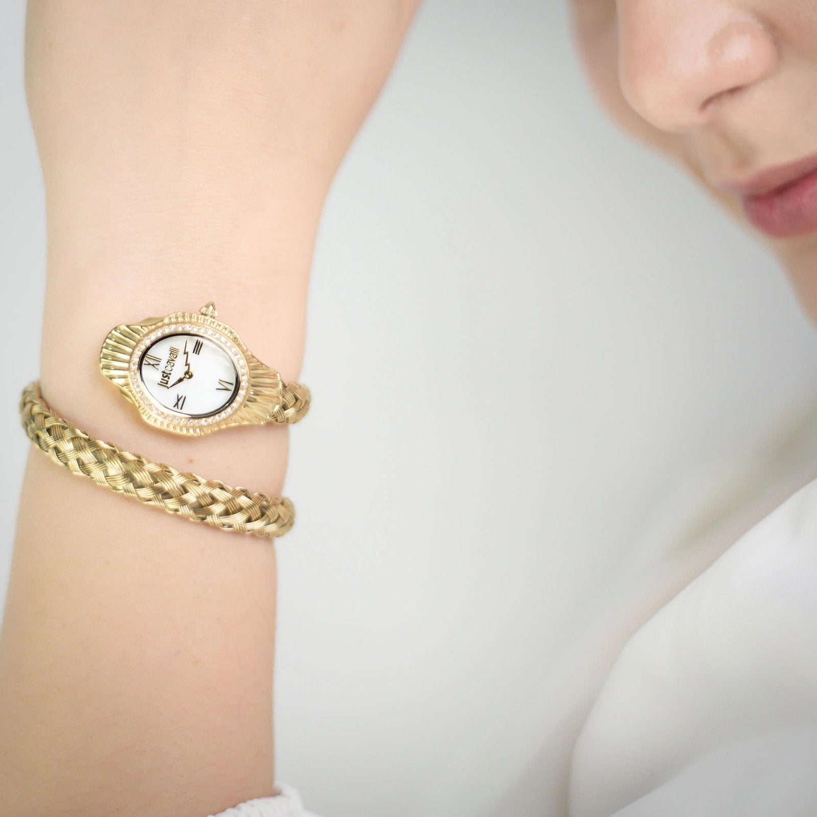 Just Cavalli Signature Snake Twined Yellow Gold MOP Women's Watch (Model JC1L305M0025)