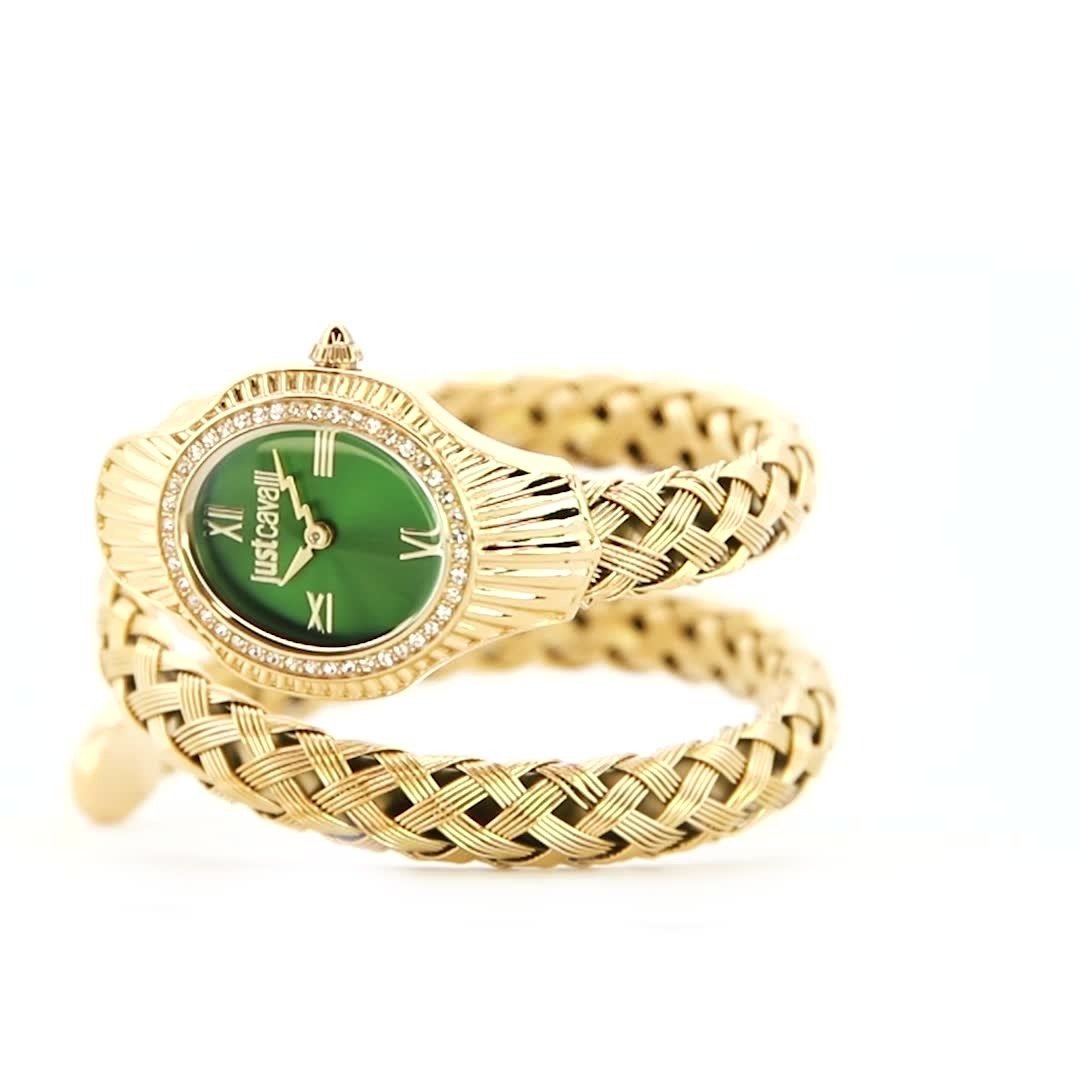 Just Cavalli Signature Snake Twined Yellow Gold Green Women's Watch (Model JC1L305M0035)