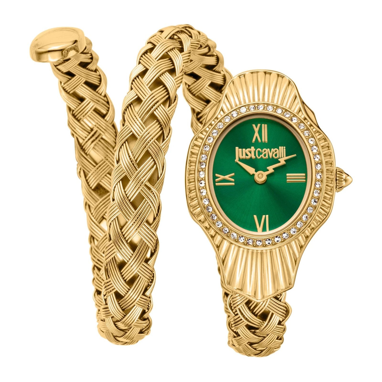 Just Cavalli Signature Snake Twined Yellow Gold Green Women's Watch (Model JC1L305M0035)