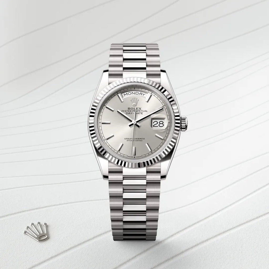Rolex Day-Date Watch For Men - Silver Dial