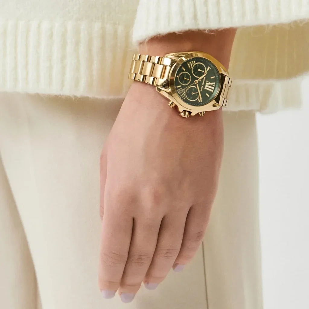 Michael Kors Bradshaw Women's Watch – Model MK7257 | Green Dial with Gold Stainless Steel Bracelet