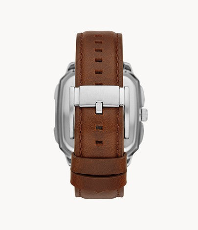 Fossil Inscription Automatic Skeleton Blue Dial Brown Leather Strap Watch for Men - BQ2571