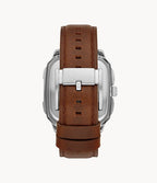 Fossil Inscription Automatic Skeleton Blue Dial Brown Leather Strap Watch for Men - BQ2571