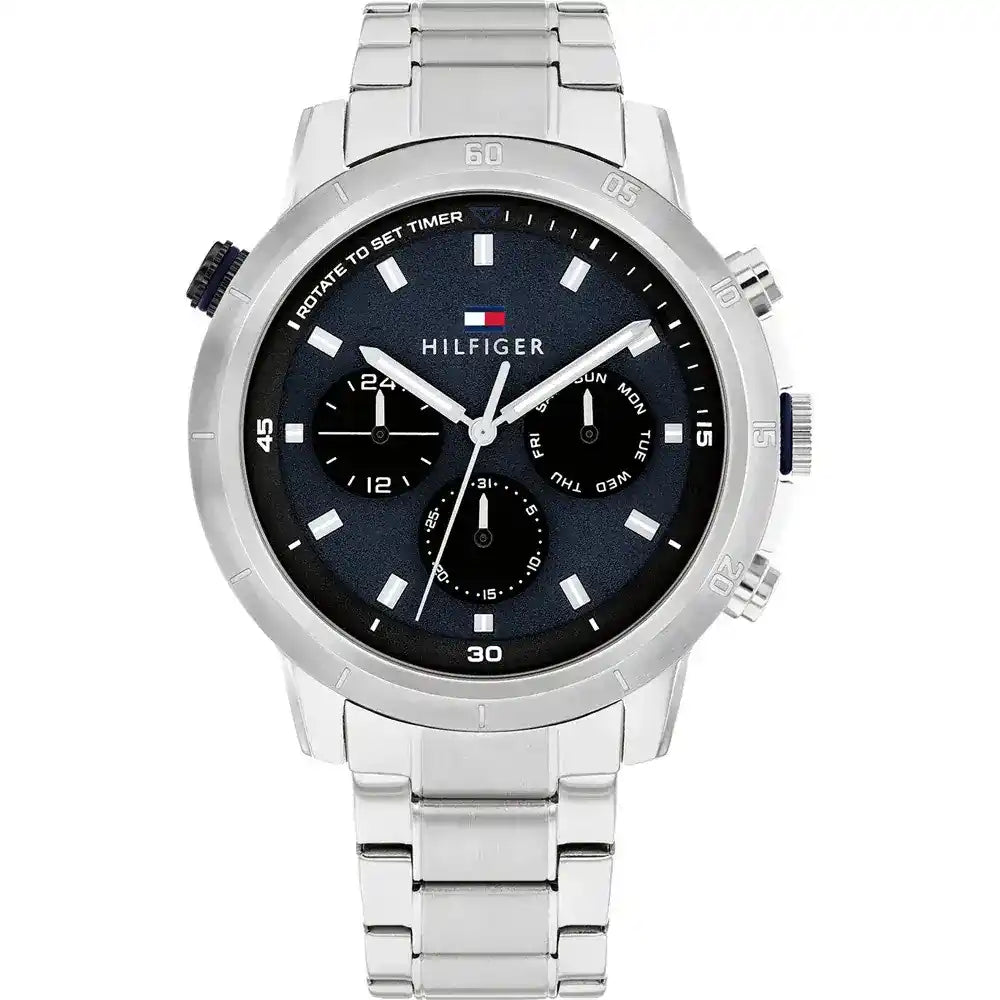 Tommy Hilfiger Men’s Watch – Model 1792104 Troy | Elegant Blue Dial with Silver Stainless-Steel Strap