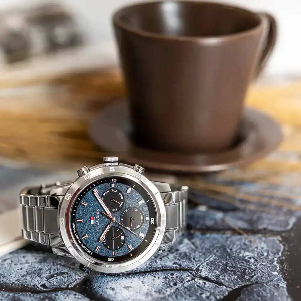 Tommy Hilfiger Men’s Watch – Model 1792104 Troy | Elegant Blue Dial with Silver Stainless-Steel Strap